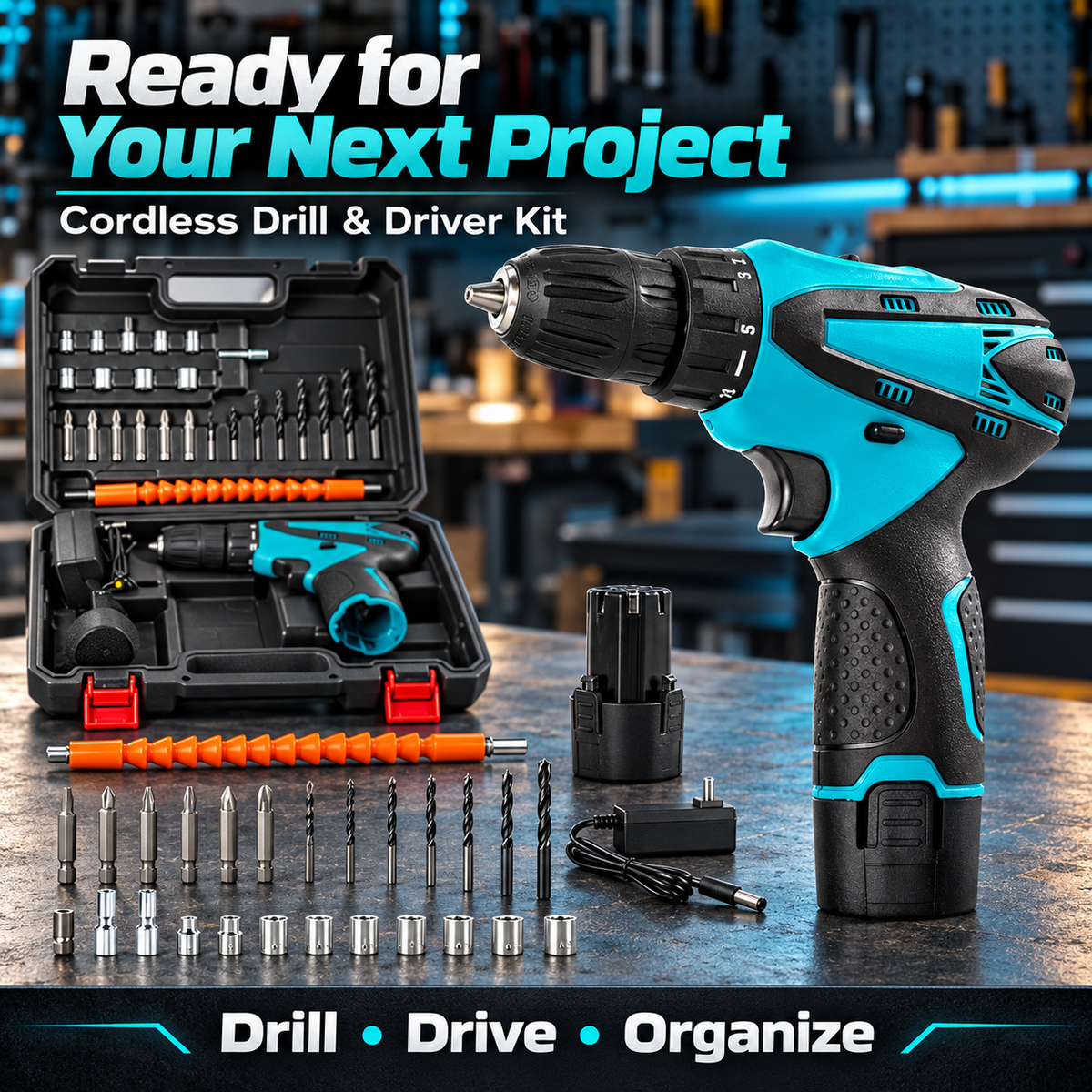 🔧 PowerDrill™ Cordless Drill & Driver Kit | Ready for Every DIY Project ⚡