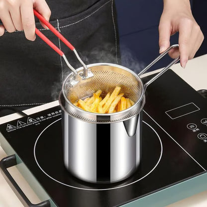 1 Set Stainless Steel Stock Fry Pot with Strainer Basket,Fry Pot with Basket and Lid for Frying Shrimp Chicken Fries
