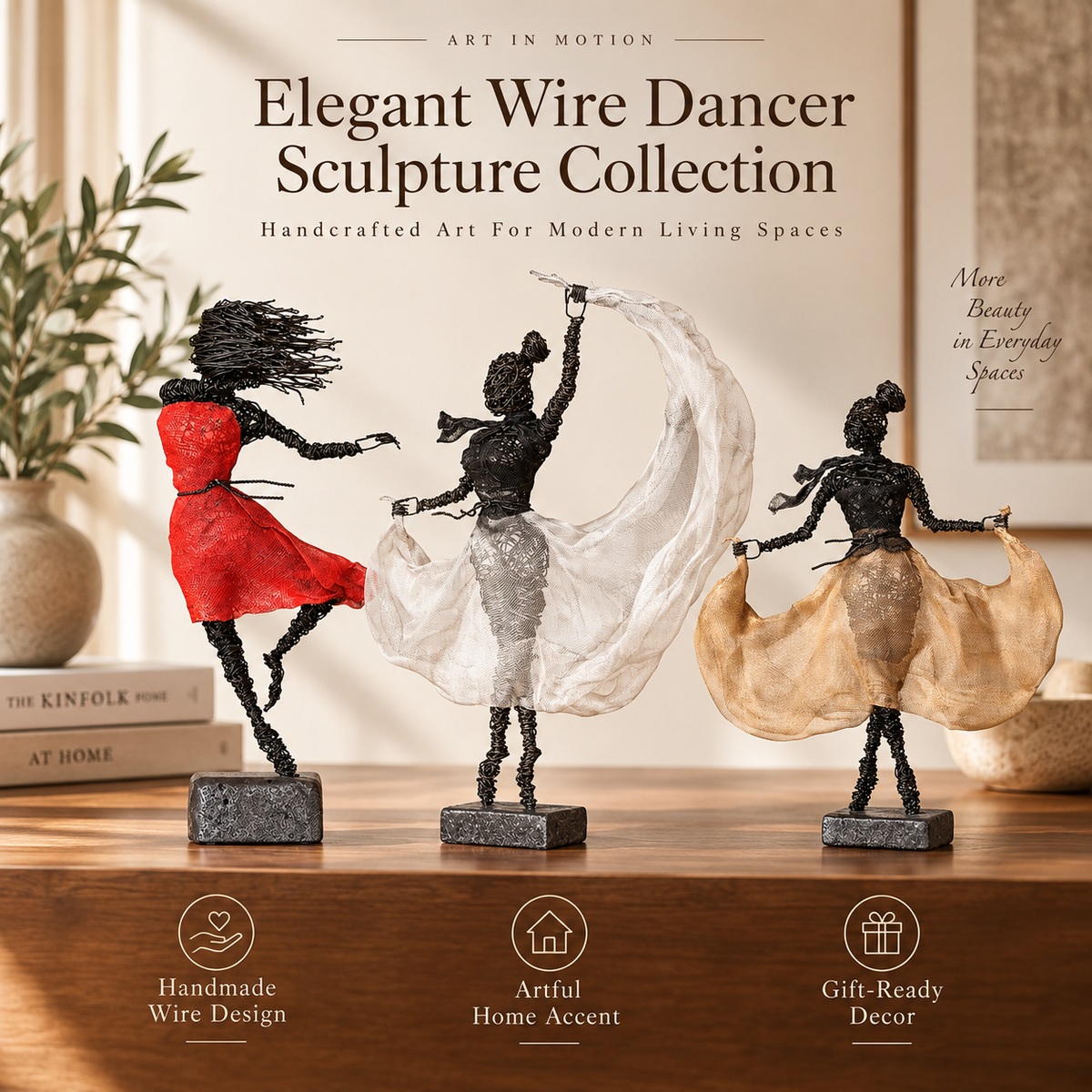Handmade Wire Dancer Sculpture, Elegant Ballet Lady Figurine, Modern Metal Art Statue for Living Room Decor, Unique Gift for Home Office