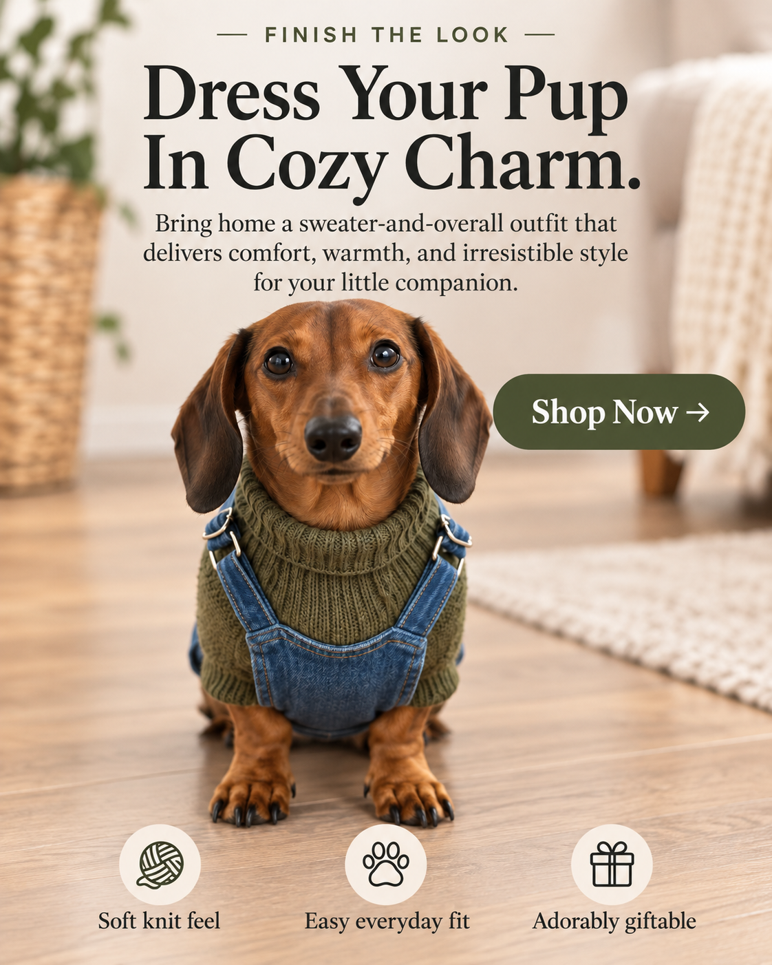 CozyPup Dog Sweater Harness – Warm Knit Pet Outfit, Cute Winter Clothes for Small Dogs & Everyday Walks