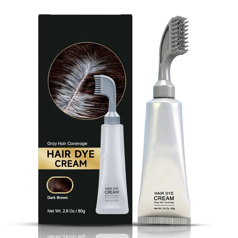 Brown gray coverage hair dye cream and built-in comb applicator