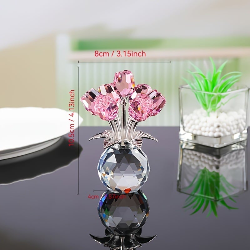 Miniature pink decorative rose bouquet with size reference