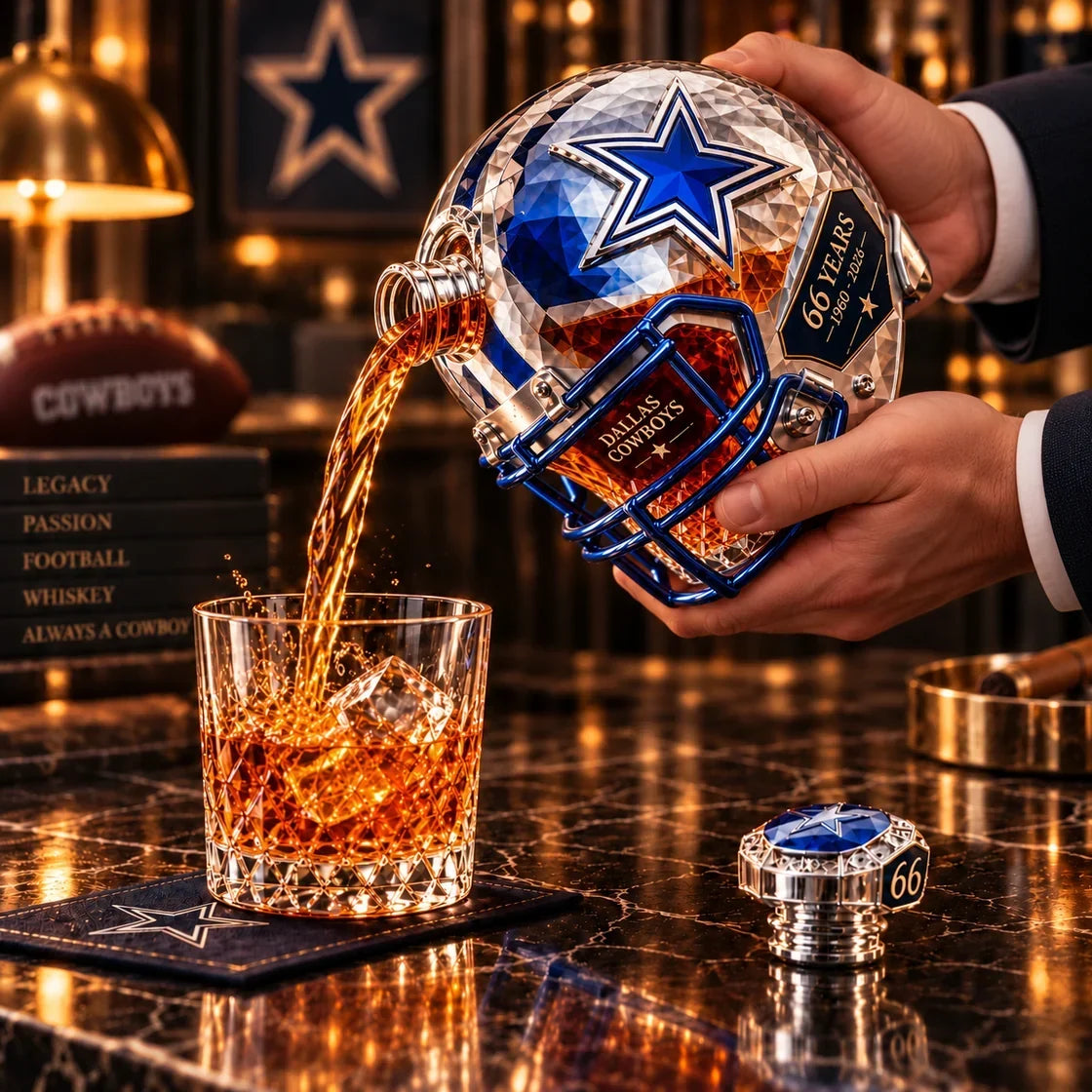 Helmet shaped decorative decanter pouring scene
