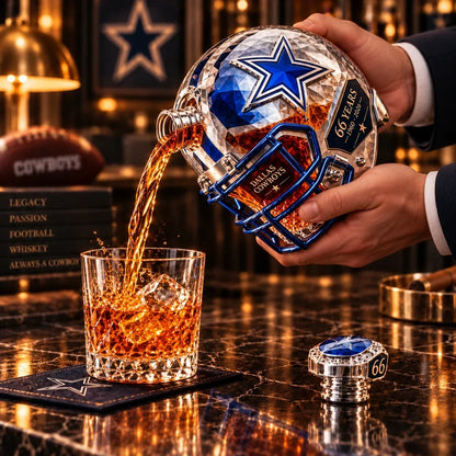 Helmet shaped decorative decanter pouring scene