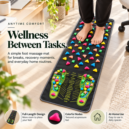 Reflexology Foot Massage Mat, Full-Length Acupressure Walking Mat with Textured Pressure Nodes, Foot Relaxation & Massage Pad for Home, Office and Daily Wellness