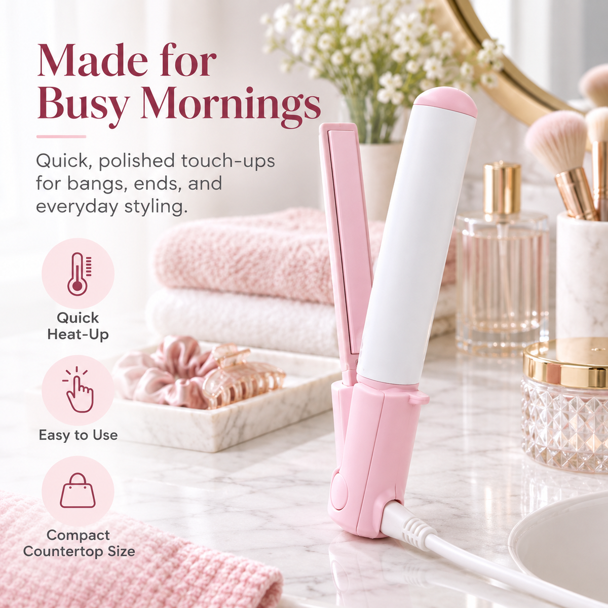Mini Hair Straightener & Curling Iron – Portable 2-in-1 Styling Tool for Bangs, Short Hair & Quick Touch-Ups, Compact Travel Hair Styler for Women