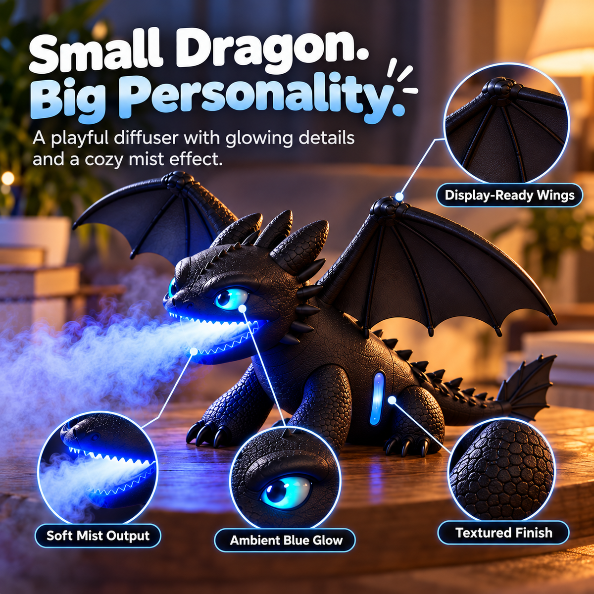 🐉✨ Little Mist Dragon Humidifier | Magical Glow & Cozy Vibes 💙