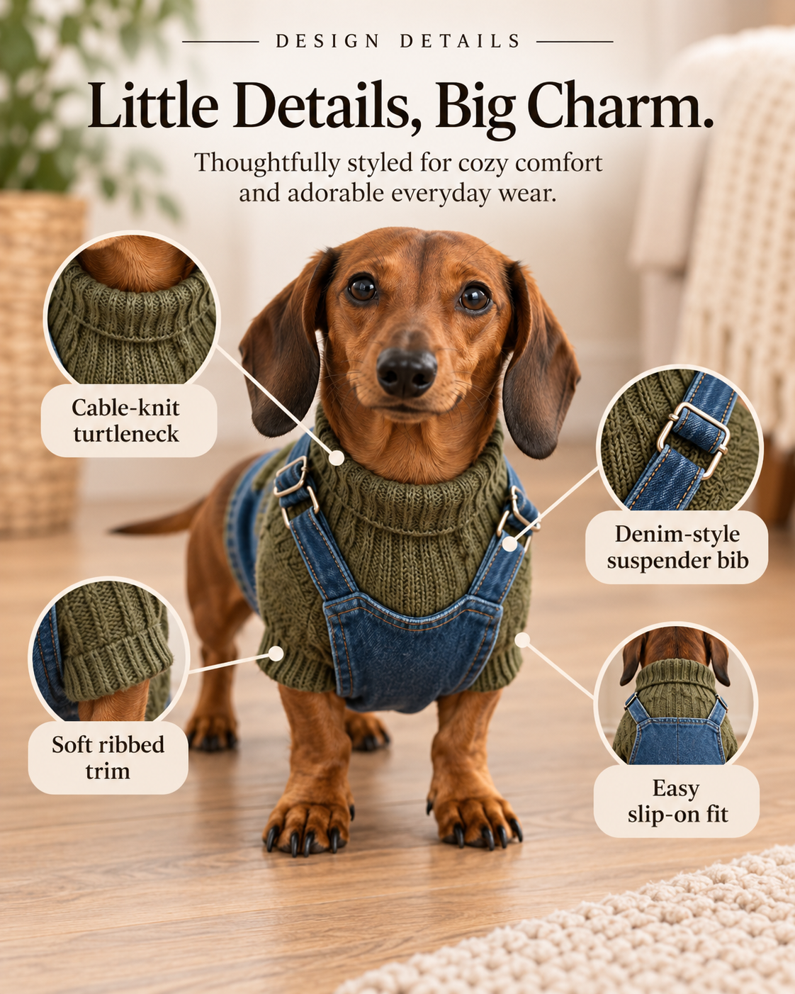 CozyPup Dog Sweater Harness – Warm Knit Pet Outfit, Cute Winter Clothes for Small Dogs & Everyday Walks