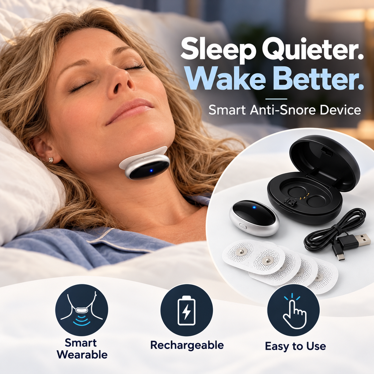 😴QuietRest™ Smart Sleep Support Wearable – Rechargeable Comfort for More Peaceful Nights