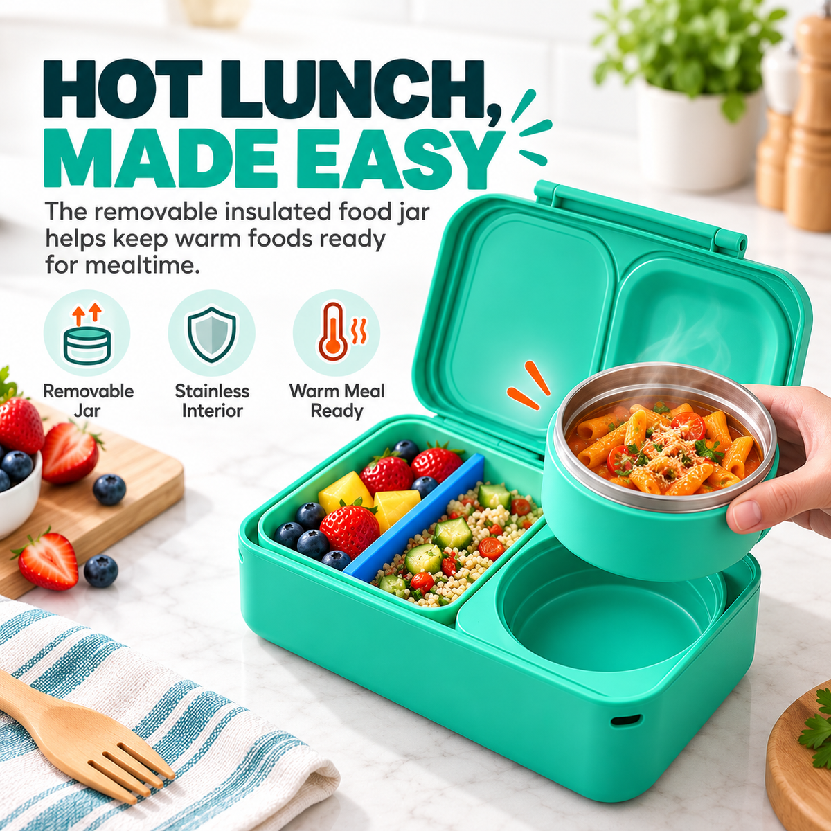 🍱 FreshMate™ Insulated Bento Lunch Box – 2-in-1 Meal & Snack Container