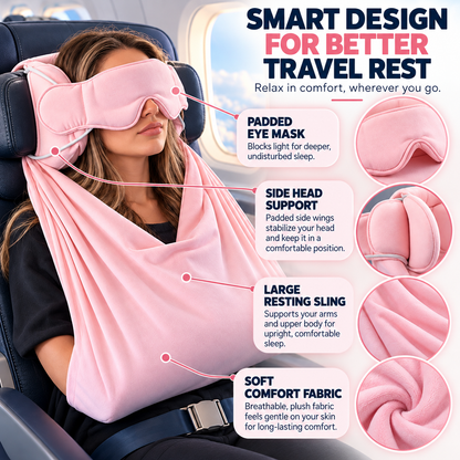 Travel Comfort Sleep Mask – 3-in-1 Airplane Sleeping Hood with Head Support & Light Blocking Eye Mask