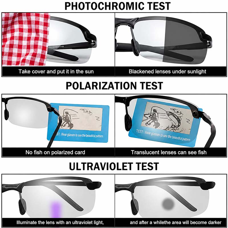 Photochromic polarization and ultraviolet demonstration tests for sunglasses