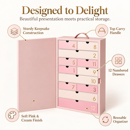 🎀 BeautyBloom™ 12-Day Advent Case – Elegant Beauty Countdown Box with Reusable Storage Drawers