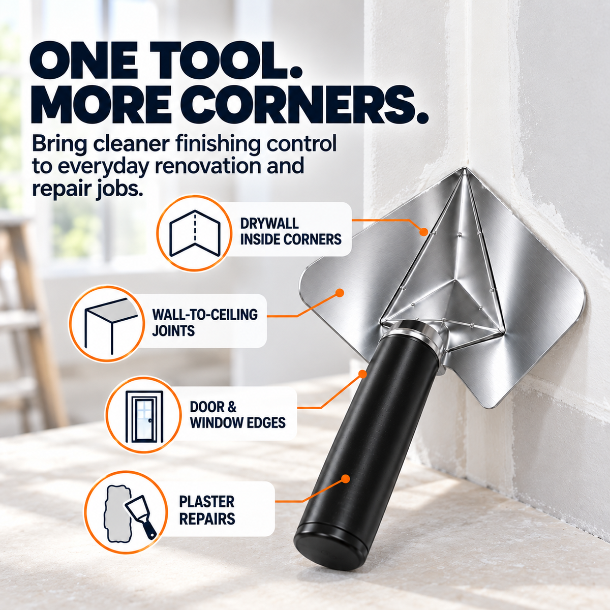 Drywall corner trowel applications including inside corners wall ceiling joints door window edges and plaster repairs