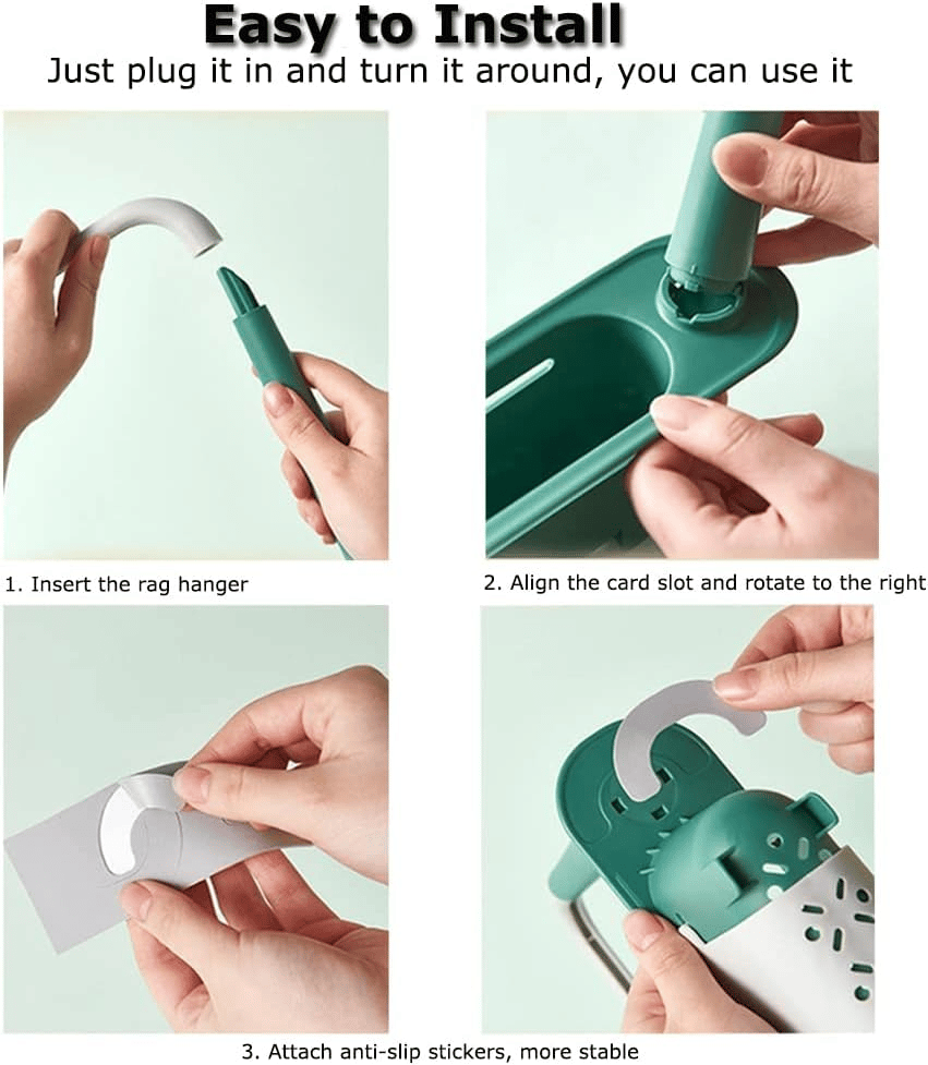 Installation illustration showing towel bar joining connection turning and anti slip pad placement