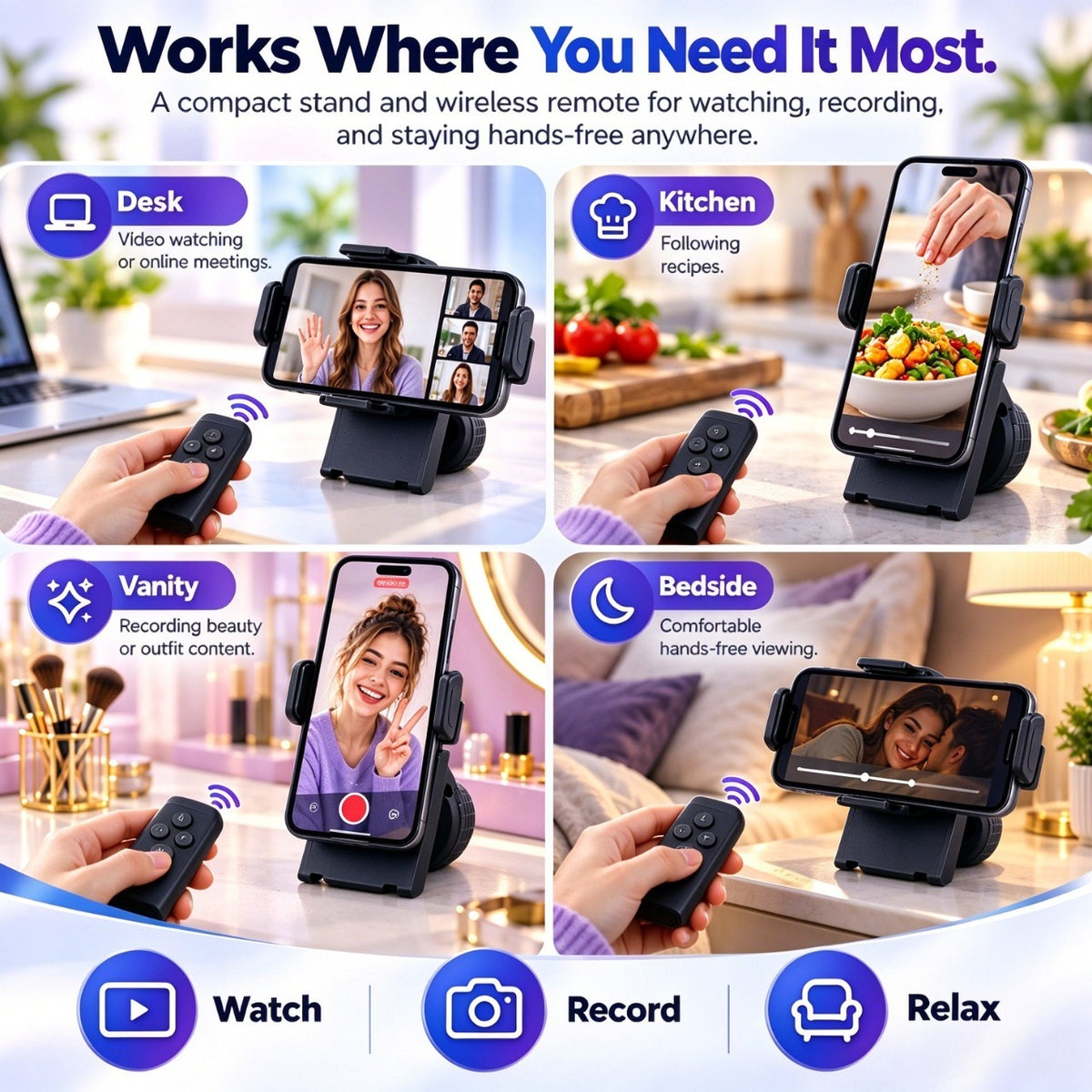 ClickView™ Foldable Phone Stand with Wireless Remote – Hands-Free Viewing & Control