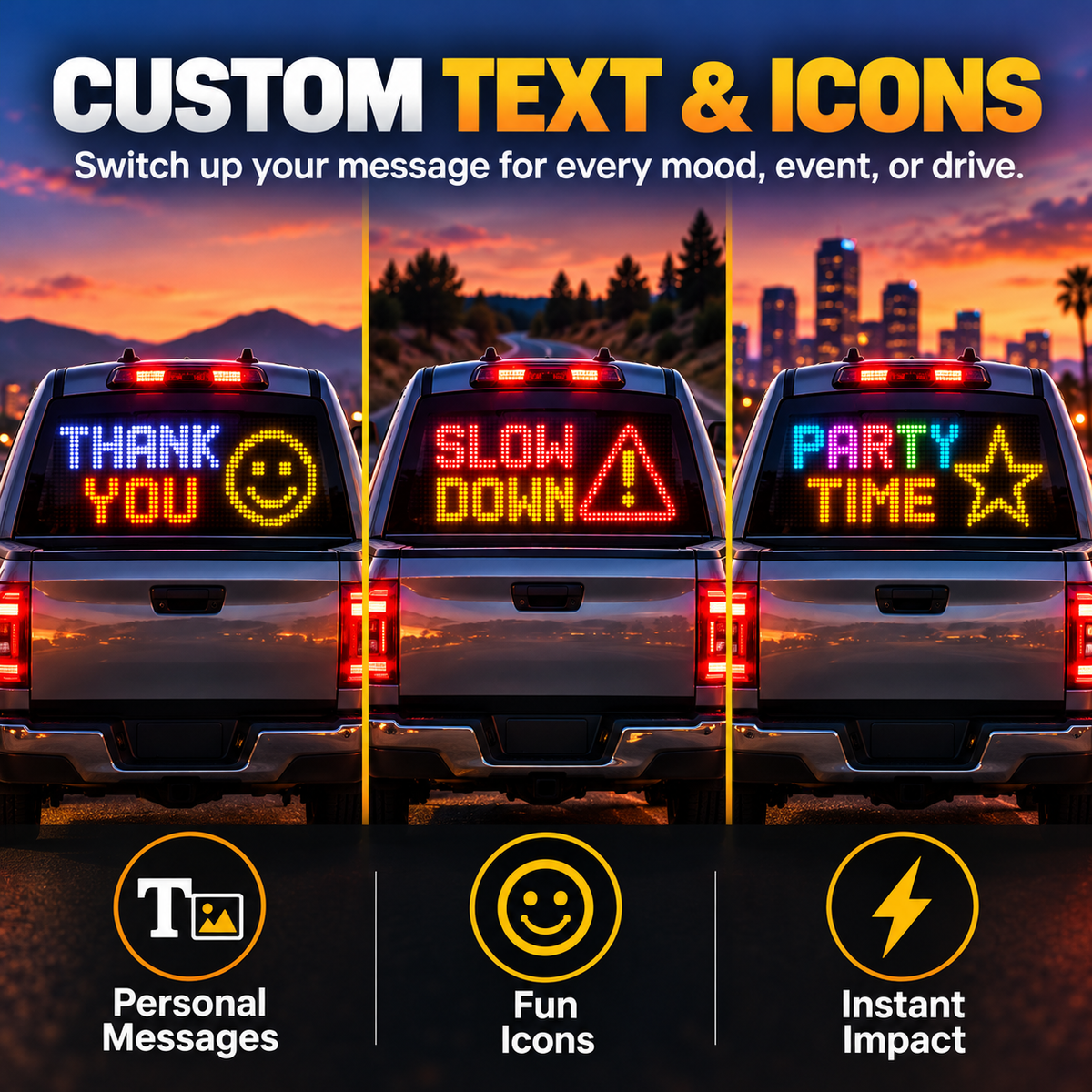 RoadGlow custom text and icon message examples