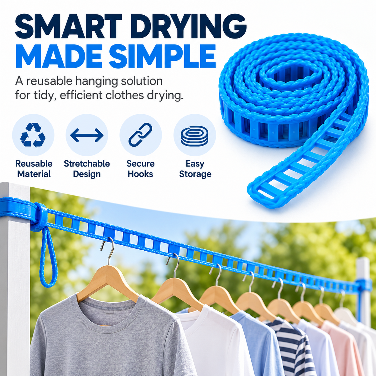 DryEase rolled slot clothesline with hanging garments