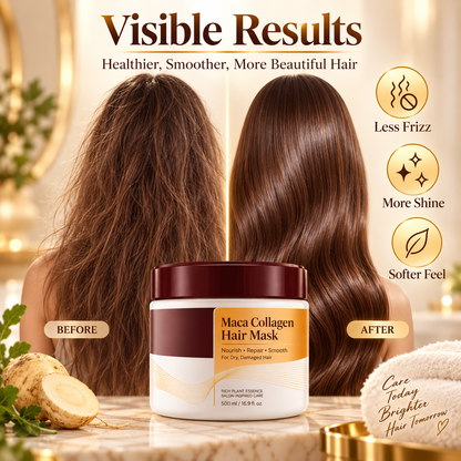 Collagen Hair Mask for Dry & Damaged Hair, Deep Conditioning Treatment with Maca Essence, Moisturizing Repair Hair Cream for Soft, Smooth & Shiny Hair