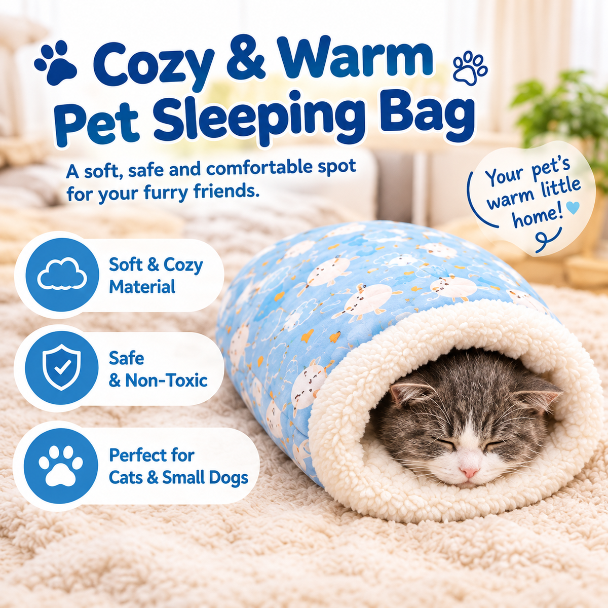 🐾 CozyPaw™ Plush Pet Sleeping Bag – Warm & Cozy Cat Bed