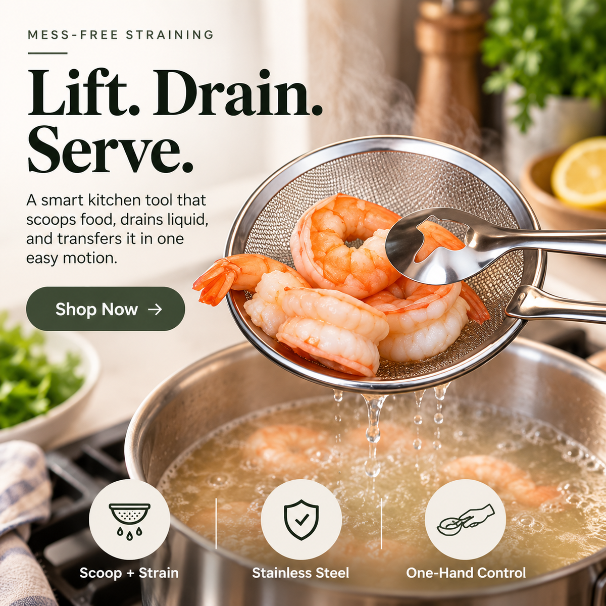 🍟 FryGrip™ 2-in-1 Oil Draining Tongs – Stainless Steel Deep-Fry Strainer & Food Grabber