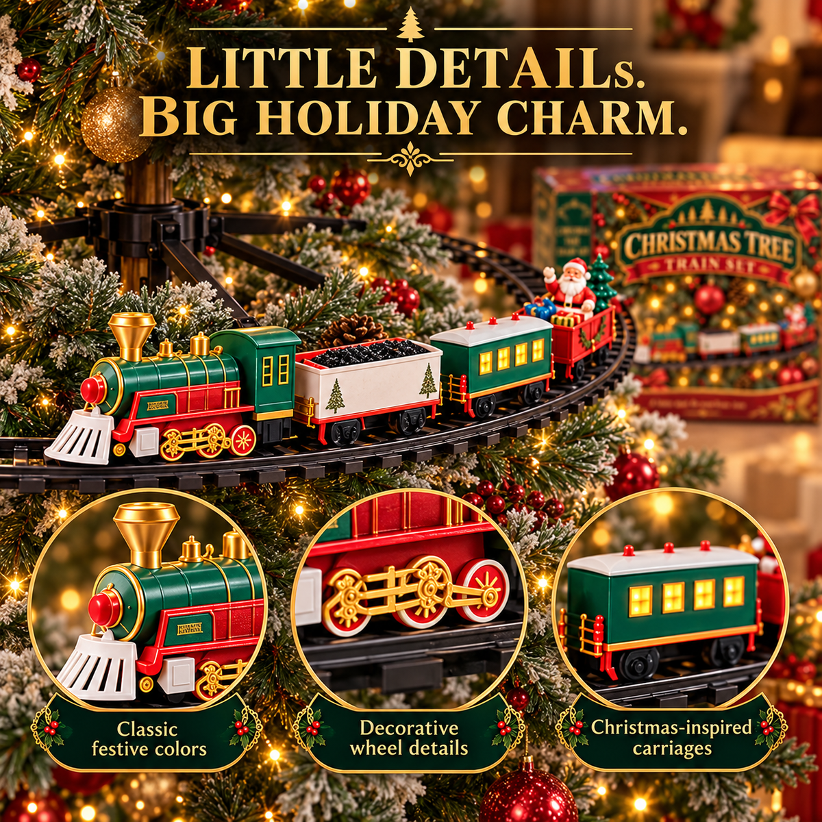 🎄 MerryExpress™ Christmas Train Set – Festive Tree Railway & Holiday Decor