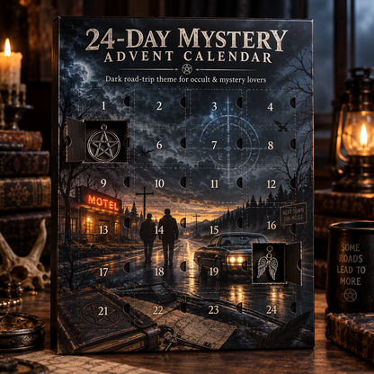24-Day Mystery Advent Calendar, Collectible Metal Charm Countdown Box with Daily Surprise Keepsakes, Dark Gothic Road Trip Theme Christmas Gift for Mystery & Occult Lovers