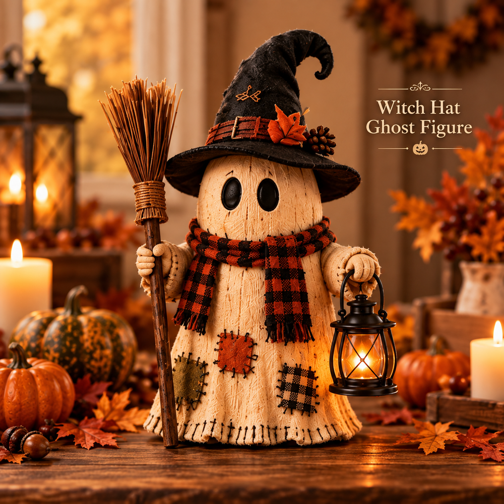 Witch hat ghost Halloween lantern figurine
