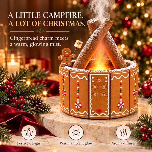🎄 GingerGlow™ Christmas Fireplace Diffuser – LED Flame & Aromatherapy