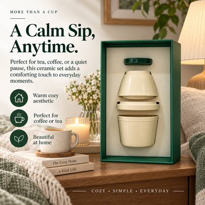 The Perfect Cozy Gift – Elegant Ceramic Coffee & Tea Cup Set with Gift Box, Stylish Stackable Drinkware for Home