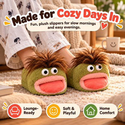 🐸 Funny Frog Plush Slippers – Cute & Cozy Monster House Shoes 💚