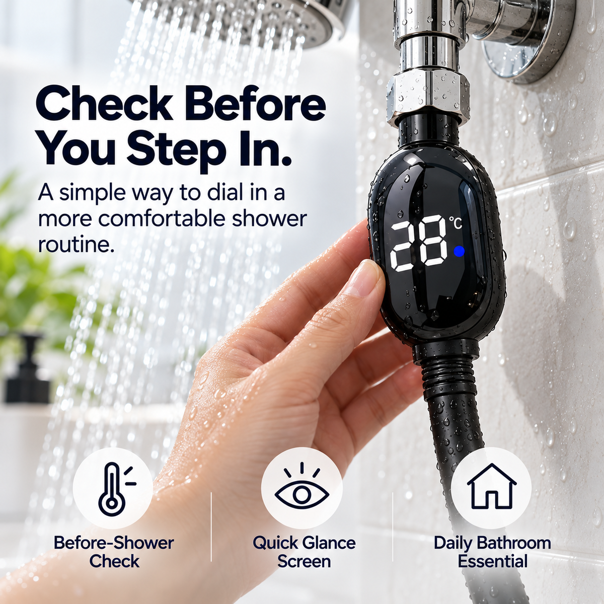 Digital Shower Thermometer with LED Display, Real-Time Water Temperature Monitor, Easy-Install Waterproof Shower Temperature Gauge for Bathroom