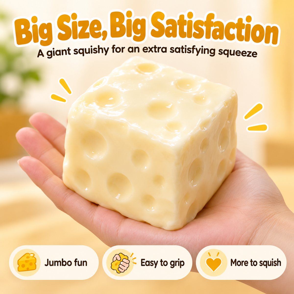 Squishy Cheese Stress Toy – Giant Moldable Cheese Fidget Toy for Stress Relief, Sensory Play & Desk Fun ⭐⭐⭐⭐⭐