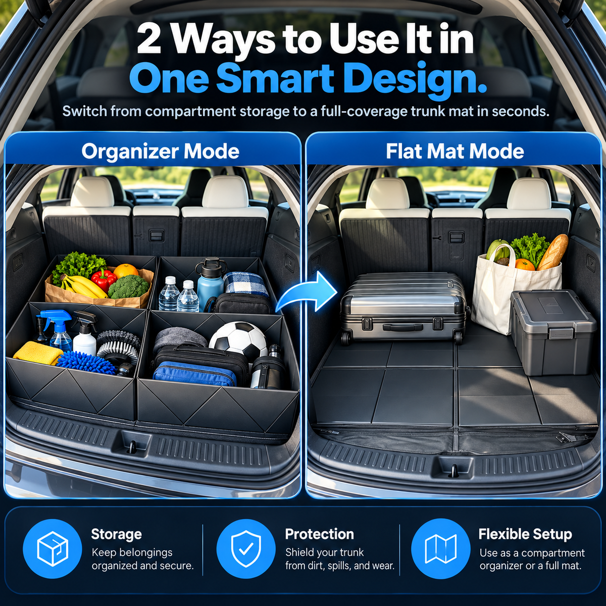 🚗 TrunkMaster™ 2-in-1 Foldable Trunk Organizer & Cargo Mat