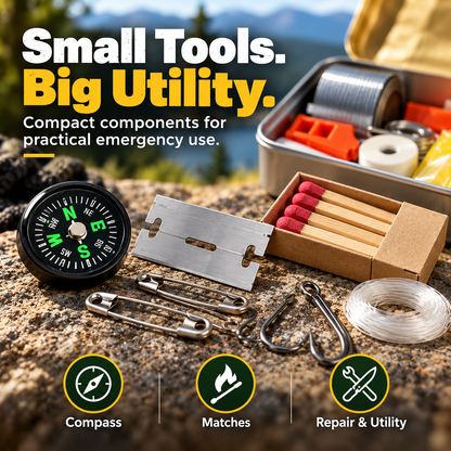 Pocket Survival Kit, Compact Emergency Essentials Tin with Multi-Tool Accessories, Mini Outdoor Preparedness Kit for Camping, Hiking, Travel, Backpacking & Everyday Carr