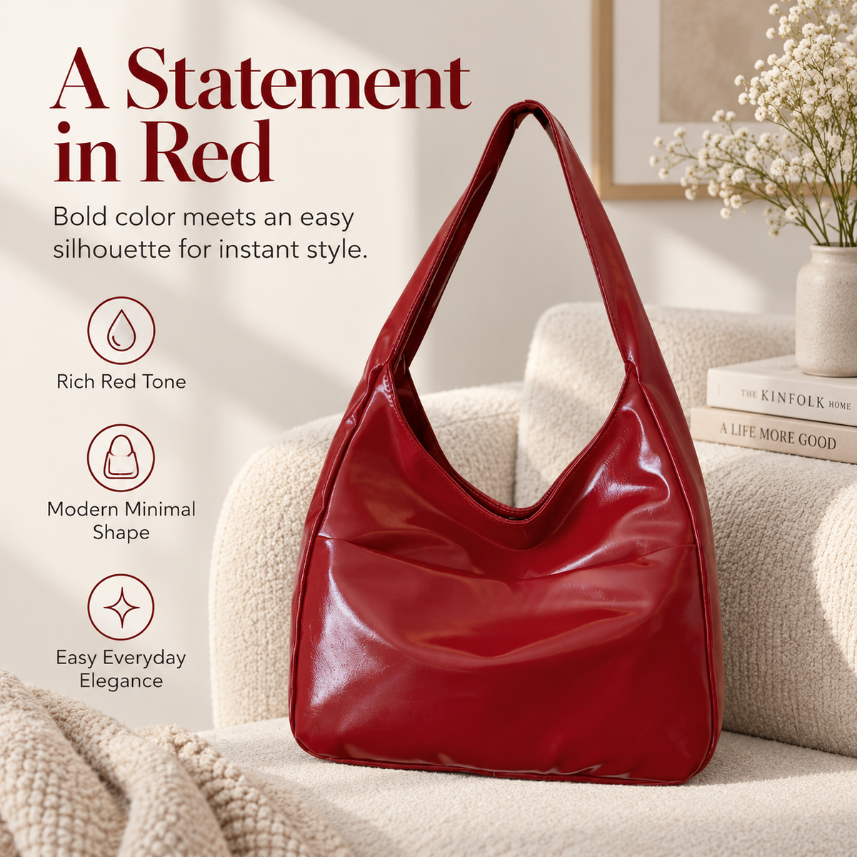 Women’s Soft Vegan Leather Hobo Bag, Lightweight Slouchy Shoulder Handbag, Large Casual Tote Purse for Everyday Work, Shopping & Travel