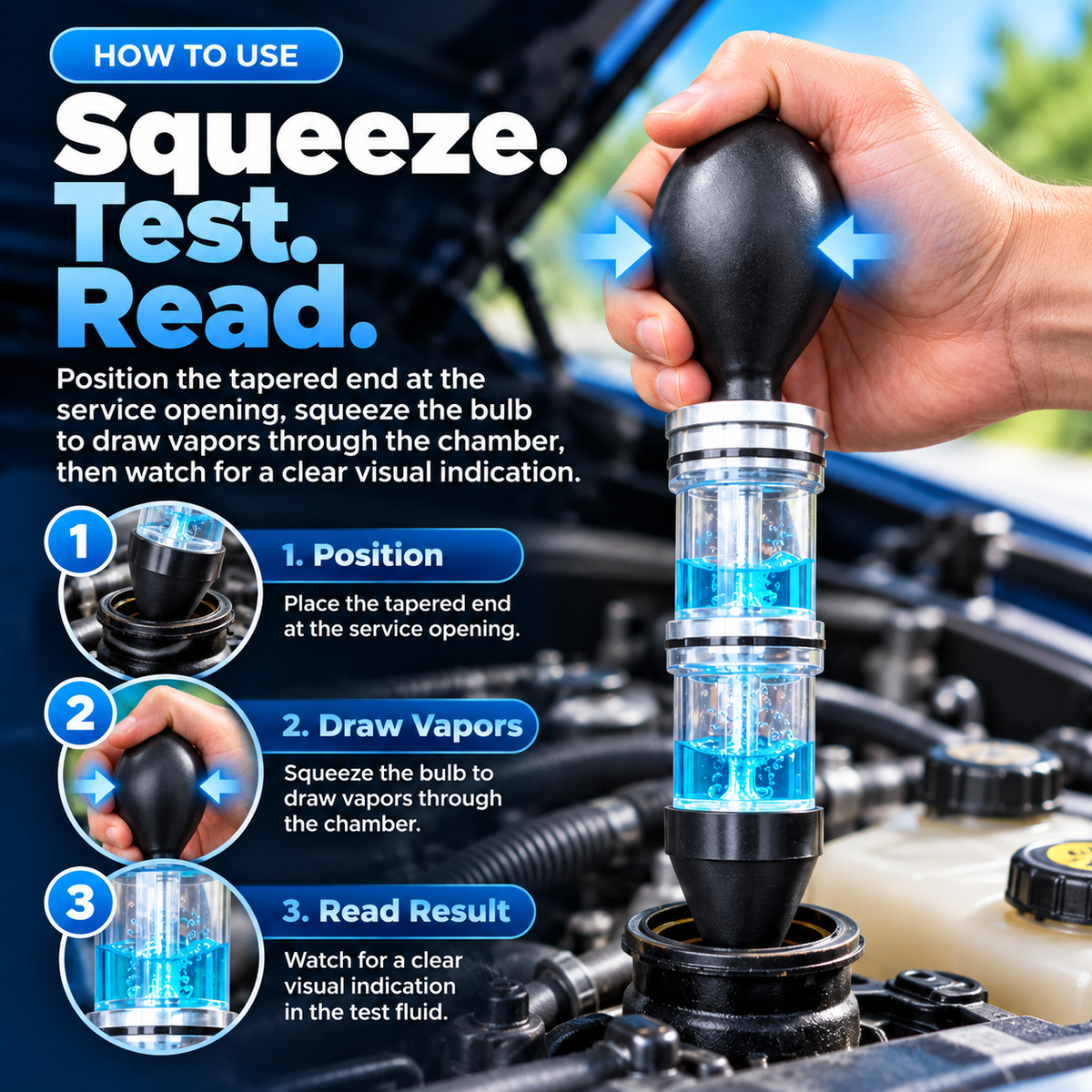 Combustion Leak Tester for Cars, Engine Block Tester for Cooling System, Head Gasket Leak Detection Tool with Hand Pump, Quick Visual Check Kit for Automotive Diagnostics