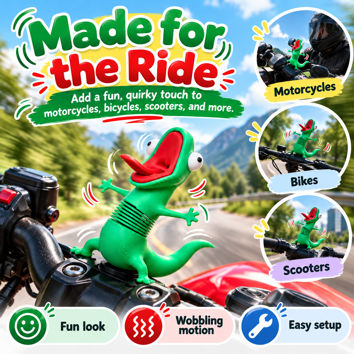 🦎 WiggleLizard™ Wobble Handlebar Toy – Funny Shaking Lizard Motorcycle Decoration