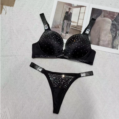 ✨ GlamLuxe™ Sparkling Rhinestone Lingerie Set – Sexy Push-Up Bra & Panty Set