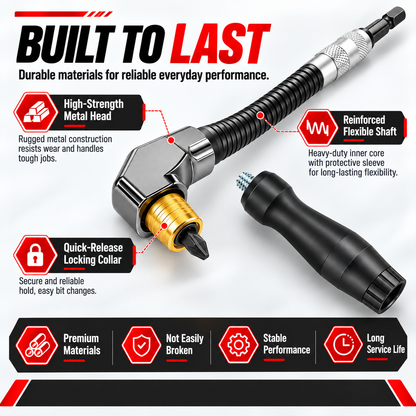 90-Degree Right Angle Drill Attachment, Swivel Corner Drill Adapter Tool for Confined Spaces, Heavy-Duty Electric Drill Extension for Furniture, Closets, and Woodworking