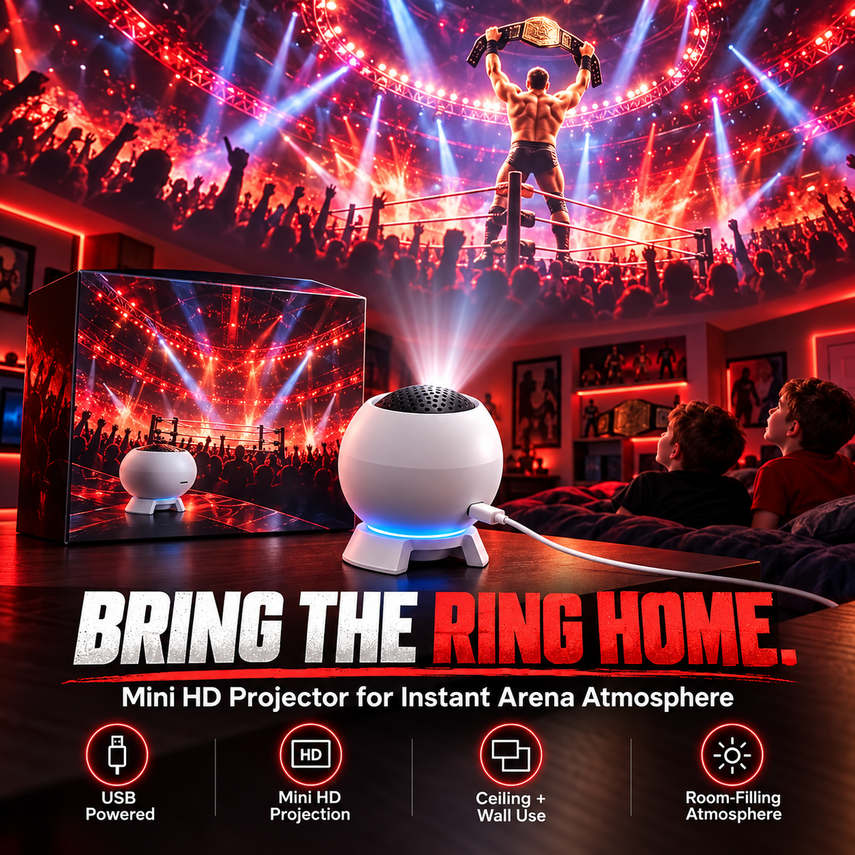 RingBeam wrestling arena room projector