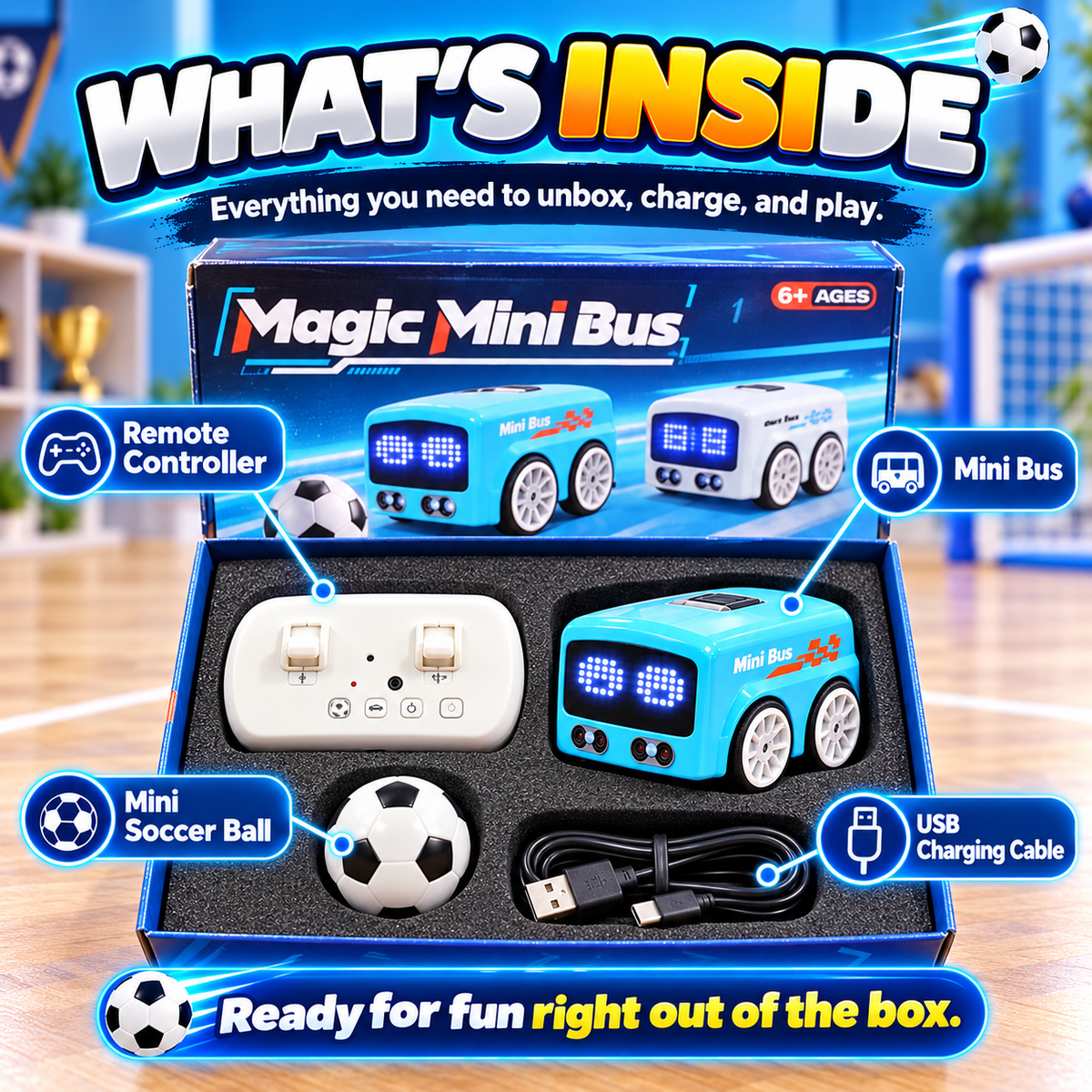 ⚽ MagicMini™ Remote Control Soccer Bus – Rechargeable LED Mini RC Toy