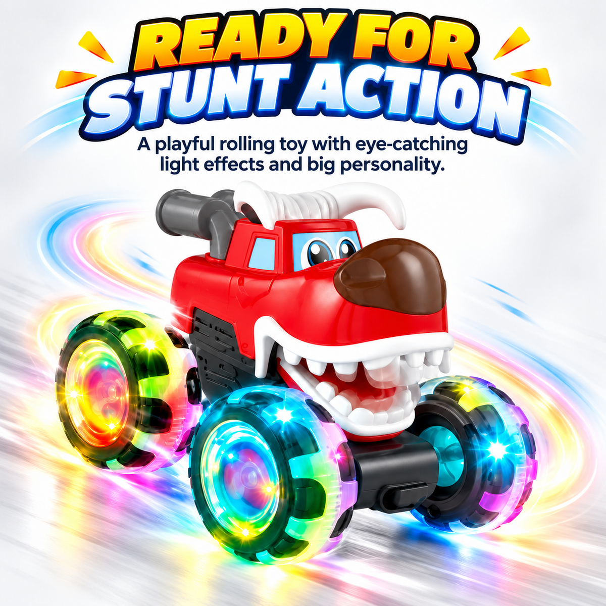 MegaBeast monster truck rolling with colorful light effects