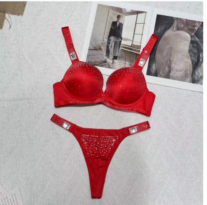 ✨ GlamLuxe™ Sparkling Rhinestone Lingerie Set – Sexy Push-Up Bra & Panty Set