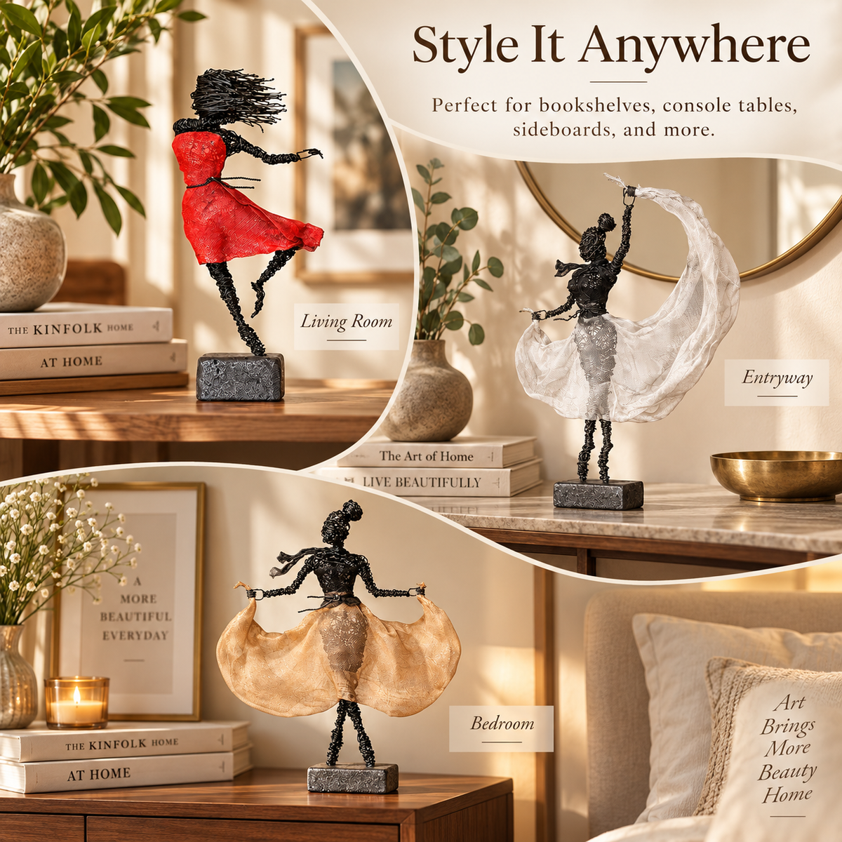 Handmade Wire Dancer Sculpture, Elegant Ballet Lady Figurine, Modern Metal Art Statue for Living Room Decor, Unique Gift for Home Office