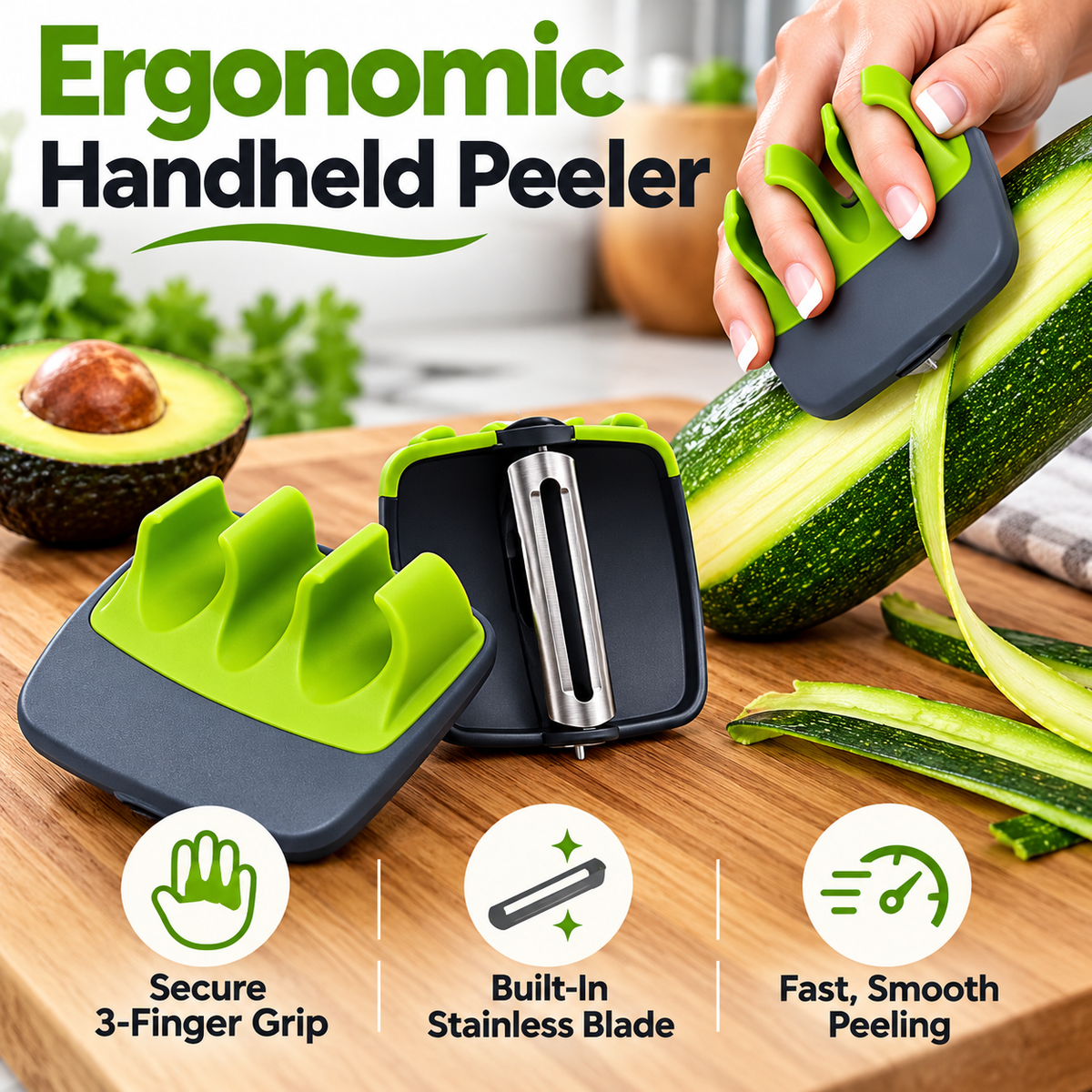 Ergonomic 3-Finger Vegetable Peeler – Easy-Grip Kitchen Tool