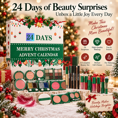 24-Day Beauty Advent Calendar for Women, Christmas Makeup Countdown Gift Set with Daily Cosmetic Surprises, Eyeshadow, Lip Gloss, Blush & Beauty Accessories, Holiday Gift for Girls & Makeup Lovers