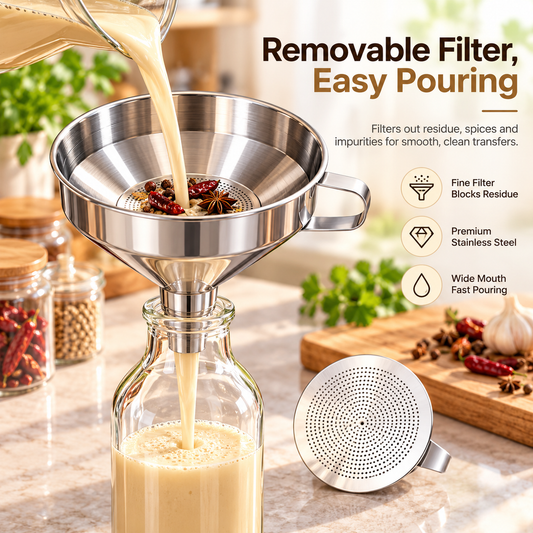 🍳 Stainless Steel Filter Funnel – Removable Strainer for Easy Pouring