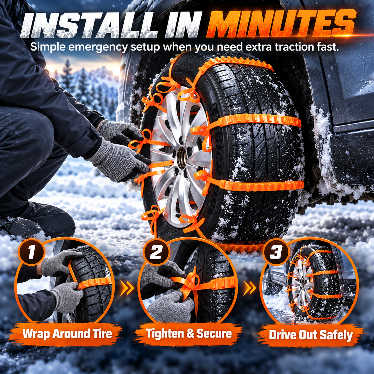 ❄️ IceGrip™ Emergency Snow Traction Straps – Quick-Install Tire Grip for Snow & Ice