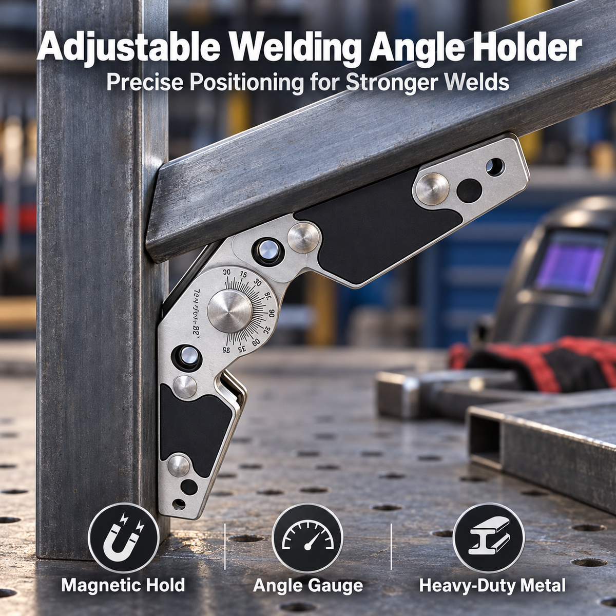 Adjustable Magnetic Welding Angle Holder, Heavy-Duty Multi-Angle Welding Positioner with Angle Gauge, Strong Magnetic Clamp for Metal Fabrication, Welding & Workshop Use